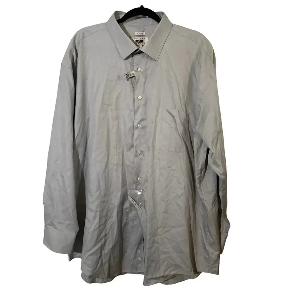Joseph Abboud No Wrinkle Gray Herringbone Egyptian Cotton Dress Shirt 19 34/35